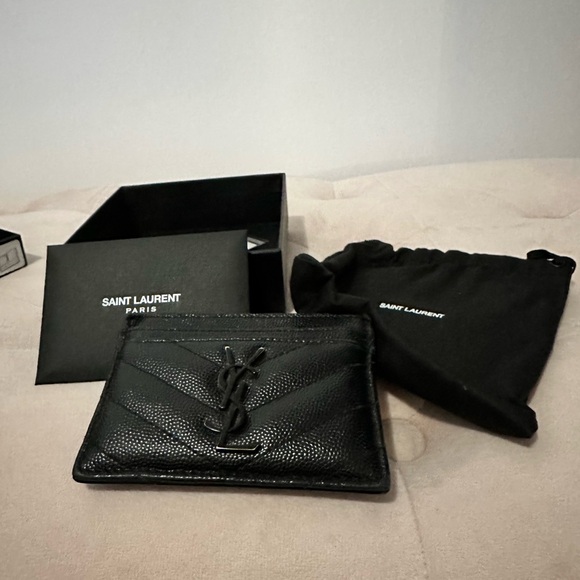 Yves Saint Laurent Chevron Matelasse YSL Monogram Card Case Wallet - Picture 2 of 5